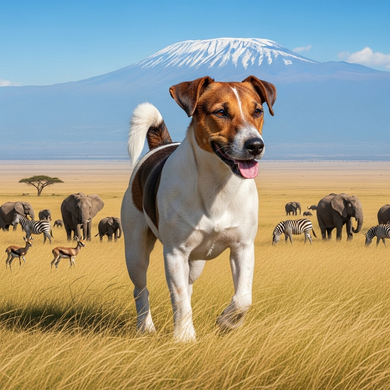 Giant Jack Russell Terrier Roaming African Savannah Giant Jack Russell Terrier Roaming African Savannah