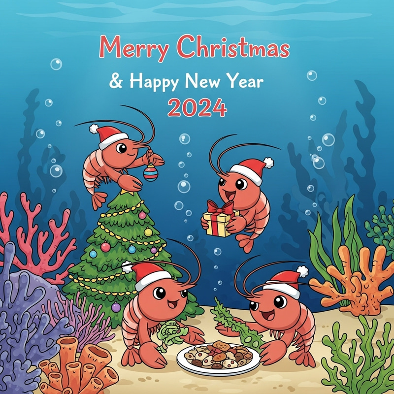 Cute Shrimp Family Merry Christmas Card 2024 | Festive Design Cute Shrimp Family Merry Christmas Card 2024 | Festive Design