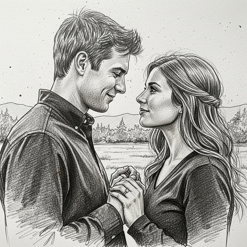 Intensely Gazing Couple Sketch Art Intensely Gazing Couple Sketch Art