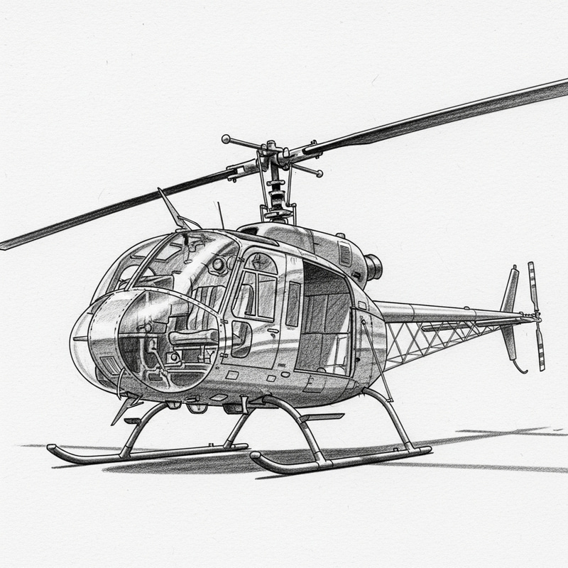 Detailed Pencil Sketch of Hiller UH-12 Helicopter - Lifelike Drawing Detailed Pencil Sketch of Hiller UH-12 Helicopter - Lifelike Drawing