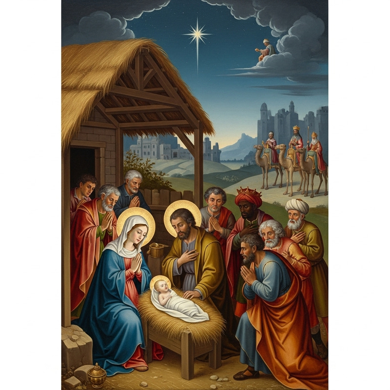 Nativity Scene Oil Painting - Birth of Jesus Cristo Nativity Scene Oil Painting - Birth of Jesus Cristo