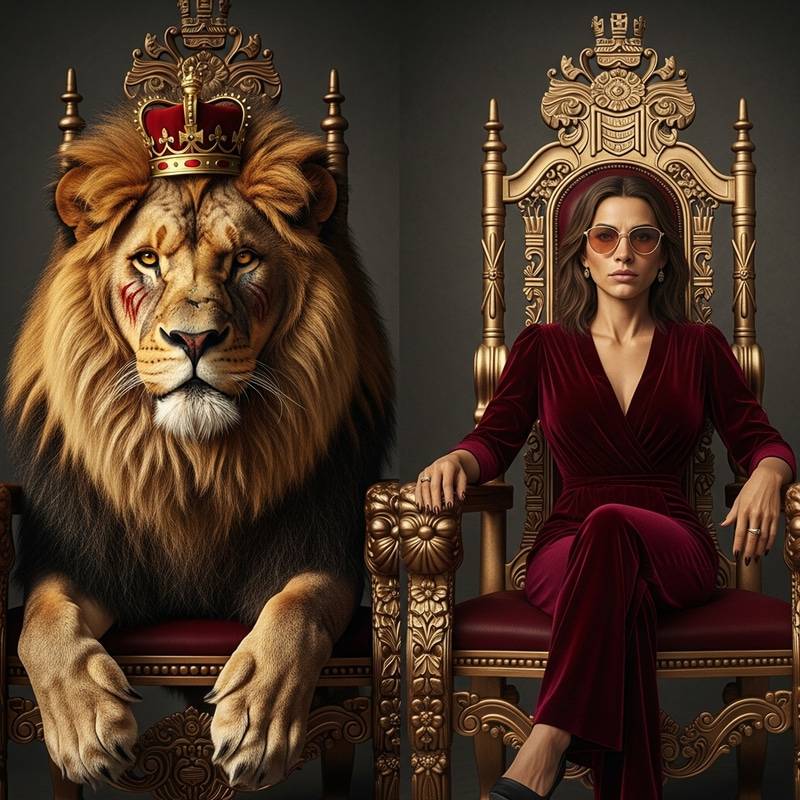 Regal Lions: Alpha Lion & Queen Lioness in Captivating Fusion Regal Lions: Alpha Lion & Queen Lioness in Captivating Fusion