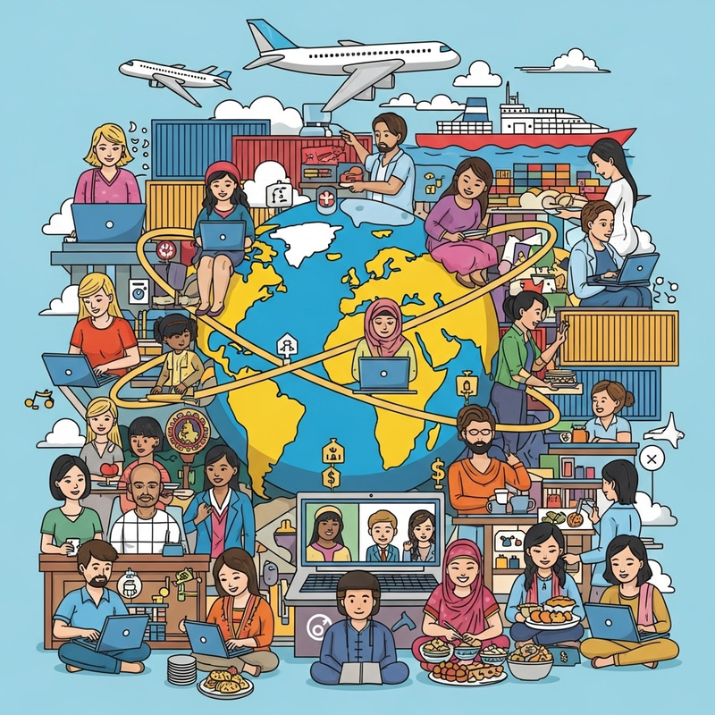 Drawing of Globalization: Diverse Cultural Interactions & Economic Unity