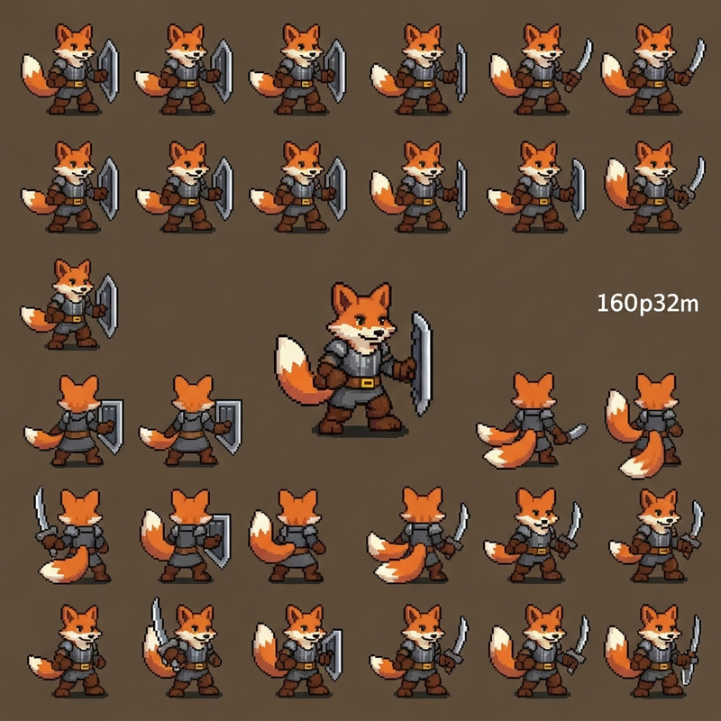 Pixel Art Sprite Sheet of Anthropomorphic Fox for D&D RPG Pixel Art Sprite Sheet of Anthropomorphic Fox for D&D RPG