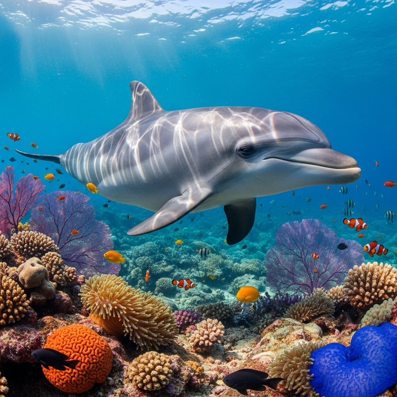 Serenic Dolphin Sleeping in Ocean with Open Eye Serenic Dolphin Sleeping in Ocean with Open Eye