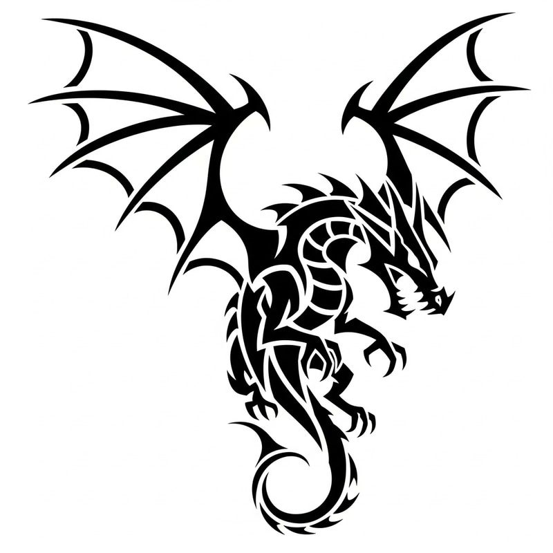 Sleek Black Dragon Tribal Tattoo Design