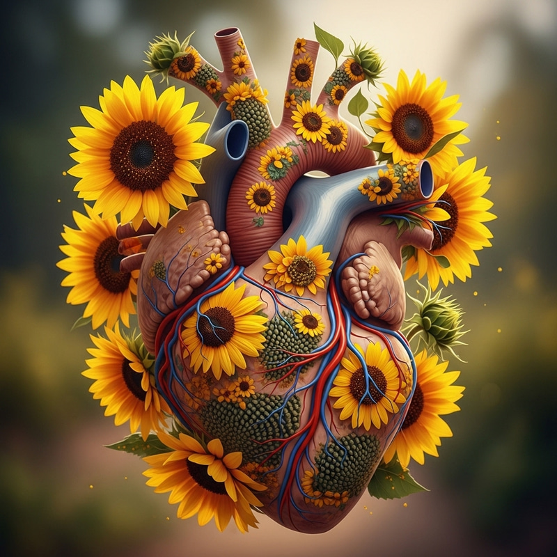 Heart with Sunflowers: Nature Meets Anatomy