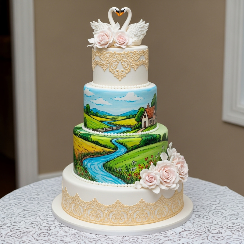 Stunning Wedding Cake with Artistic Illustration