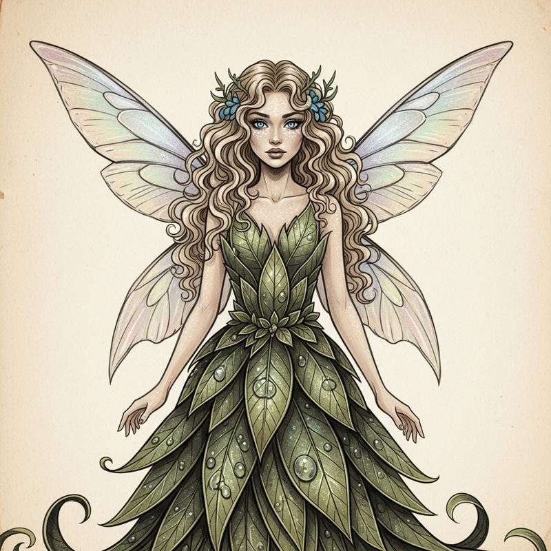 Beautiful Fairy with Long Blonde Hair and Blue Eyes - Realistic Sketch