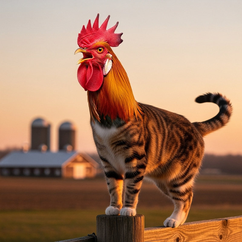 Cat with Rooster-like Expression - Unique Animal Hybrid Cat with Rooster-like Expression - Unique Animal Hybrid