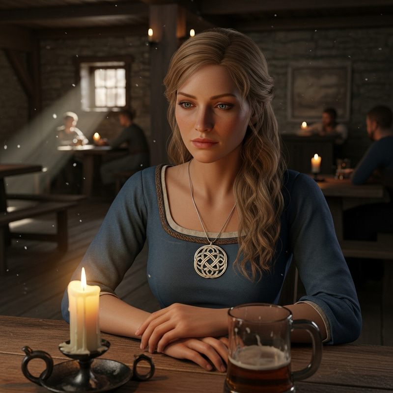 Blonde Beauty in a Blue Dress at a Cozy Tavern Blonde Beauty in a Blue Dress at a Cozy Tavern