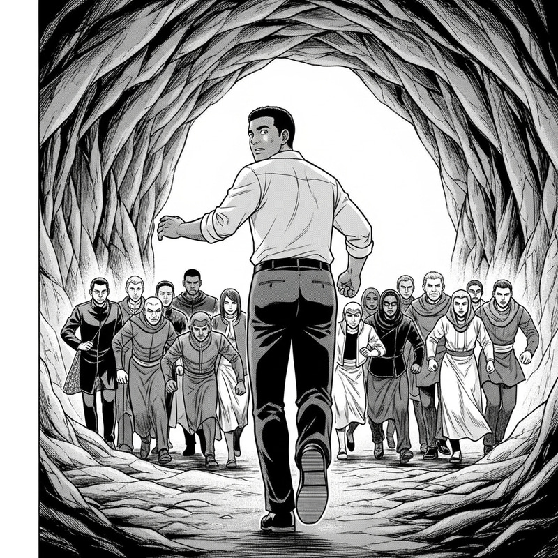 Chased in Manga: A Cavern Escape Scene Chased in Manga: A Cavern Escape Scene