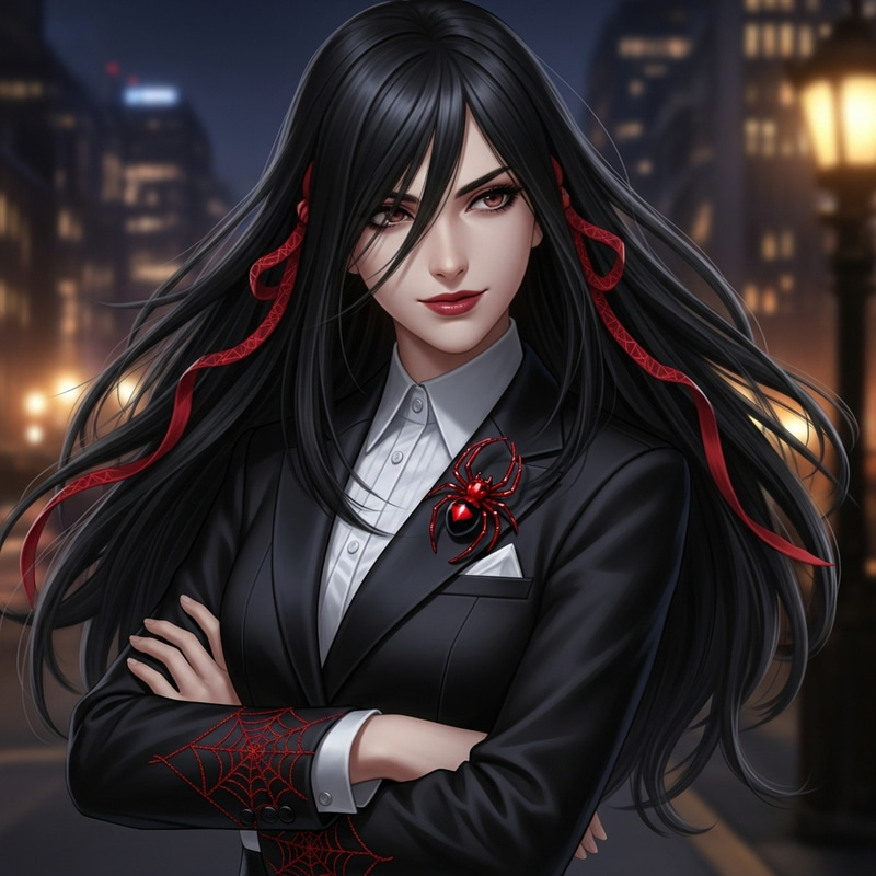 Kurumi Tokisaki Black Widow - Confident Woman in Spider-Themed Suit