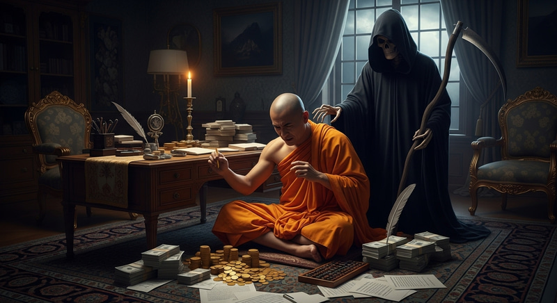 Buddhist Learner Ignorant of Impending Death Risks Life for Wealth and Status Buddhist Learner Ignorant of Impending Death Risks Life for Wealth and Status