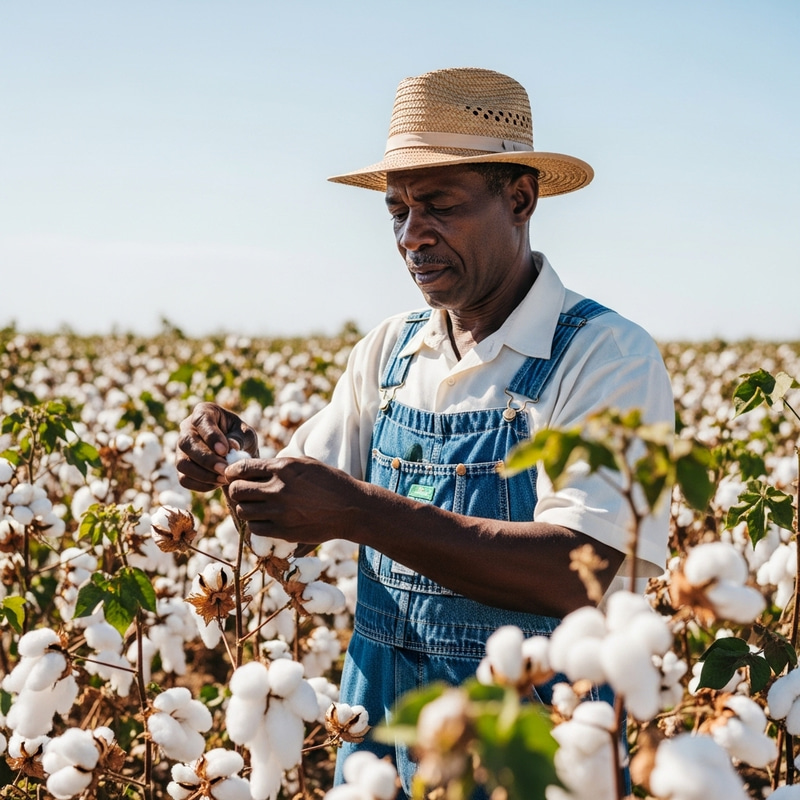 Black Farmer in Cotton Field: Harvesting Hardworking Scene