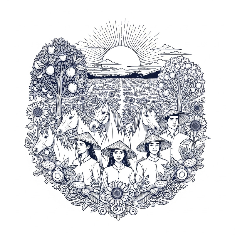 Harmonious Nusantara Orchard: Serene Fusion of Mythical Scenes