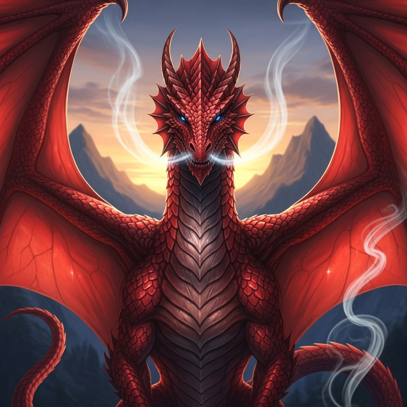 Majestic Red Dragon with Blue Eyes and Intricate Wings Majestic Red Dragon with Blue Eyes and Intricate Wings