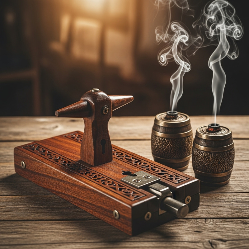 Vintage Smoking Barrels Lock & Two Wooden Stock