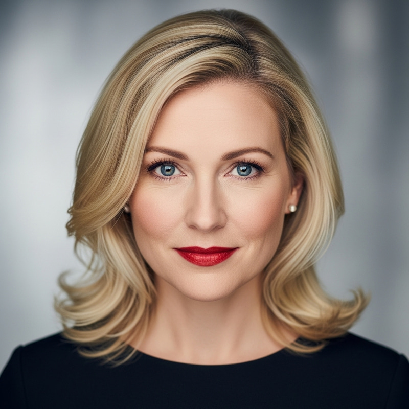 40-Year-Old Blonde Woman with Red Lipstick - Portrait