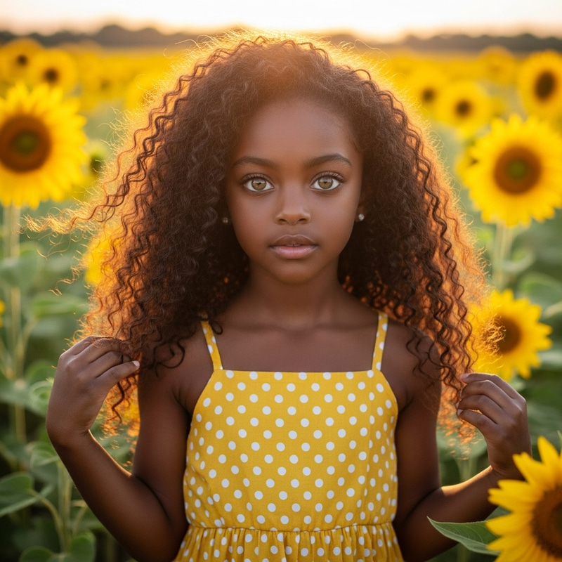 Beautiful Girl in Sunflower Field - Serene Beauty Portrait Beautiful Girl in Sunflower Field - Serene Beauty Portrait