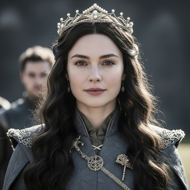 Regal Targaryen Woman with Wavy Dark Hair & Pearl Diadem Regal Targaryen Woman with Wavy Dark Hair & Pearl Diadem