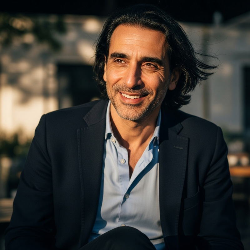 Middle-Eastern Man Smiling in Smart Casual Attire Middle-Eastern Man Smiling in Smart Casual Attire