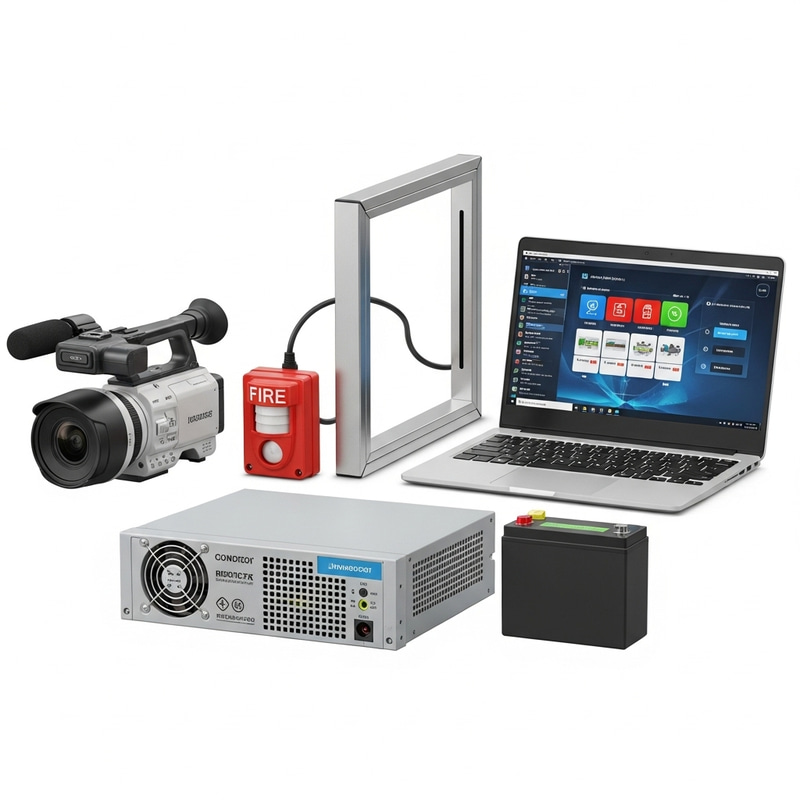 High-Tech Video Camera, Fire Sensor, Barrier, Laptop, UPS & Battery High-Tech Video Camera, Fire Sensor, Barrier, Laptop, UPS & Battery