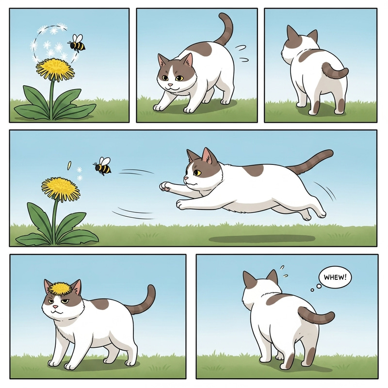 Adorable Bobtail Cat and Bee Comic Strip Adorable Bobtail Cat and Bee Comic Strip