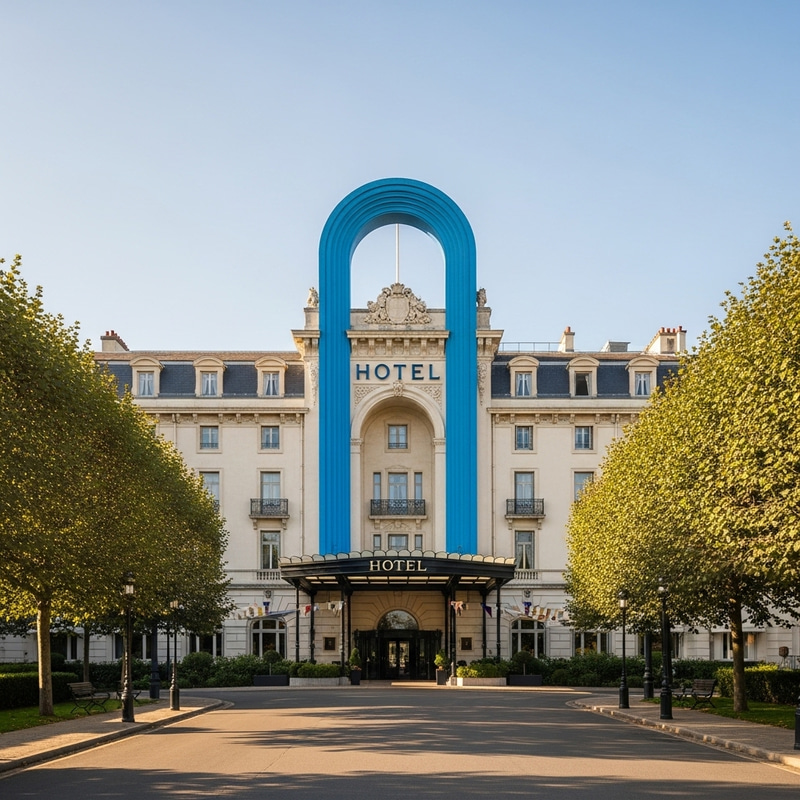 Luxurious Hotel with Striking Blue Arch Entrance