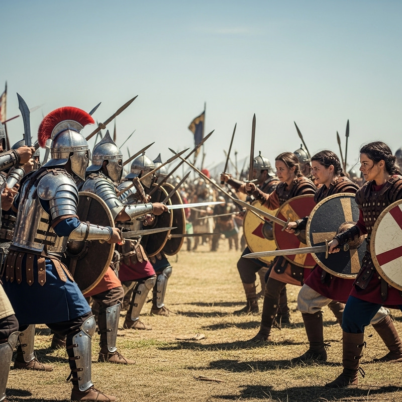 Frenzied Ancient Battle: South Asian Men vs Hispanic Women Warriors Frenzied Ancient Battle: South Asian Men vs Hispanic Women Warriors