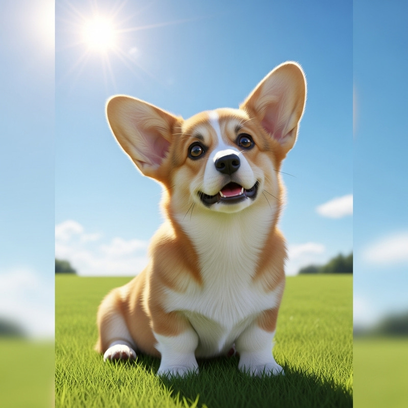 Cute Fawn Pembroke Corgi on Green Lawn Cute Fawn Pembroke Corgi on Green Lawn