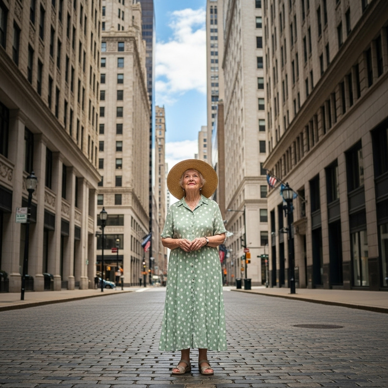 Old Lady Standing in Street | Serene Urban Scene Old Lady Standing in Street | Serene Urban Scene