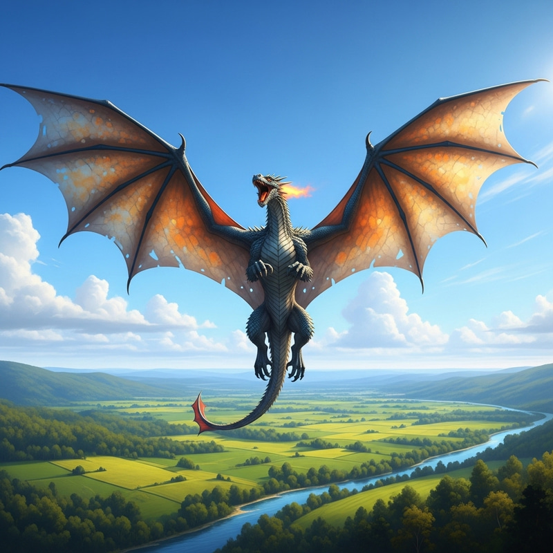 Majestic Flying Dragon in the Blue Sky