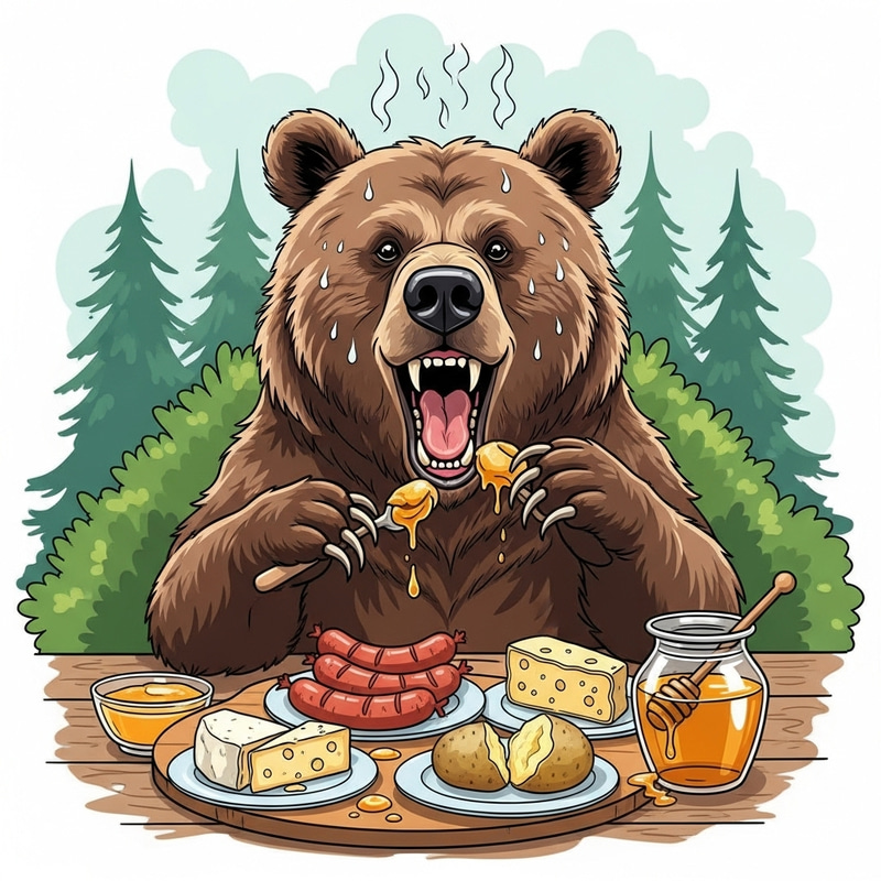 Hungry Bear's Picnic: A Humorous Caricature
