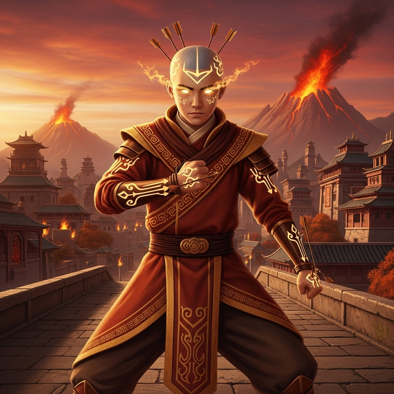 Avatar Aang in Fire Nation Setting | Ready for Battle