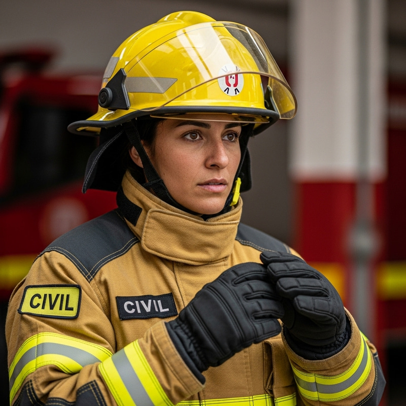 Female Civil Firefighter - Ready for Emergency Training