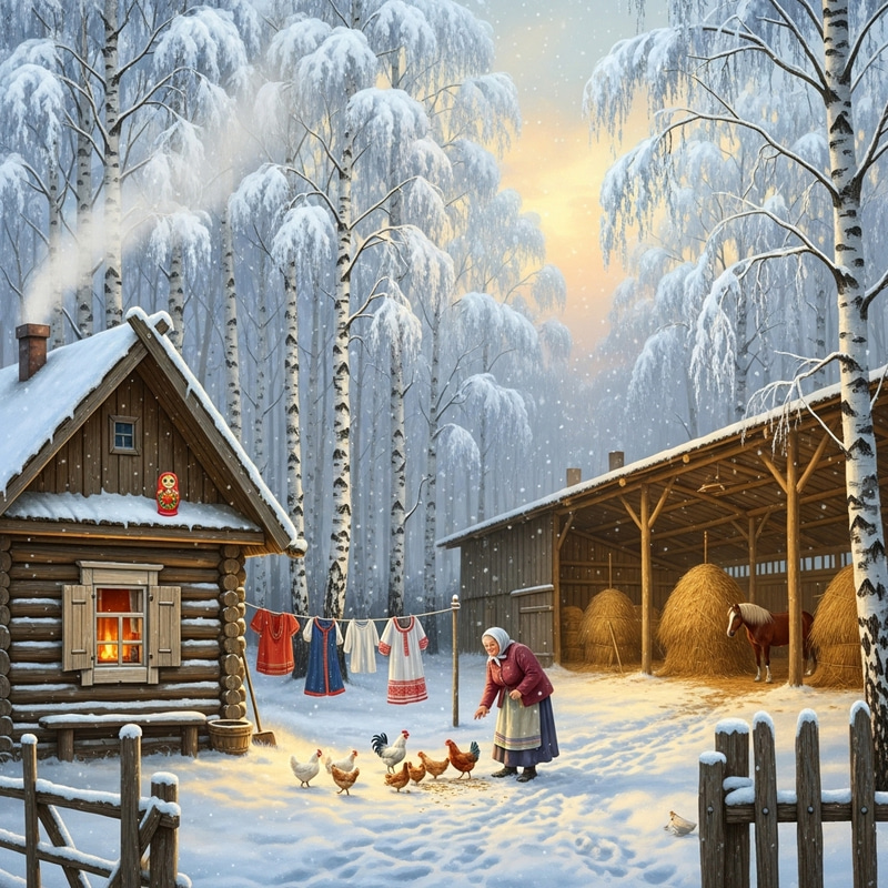 Mother Russia: Cozy Winter Scene with Traditional Charm Mother Russia: Cozy Winter Scene with Traditional Charm