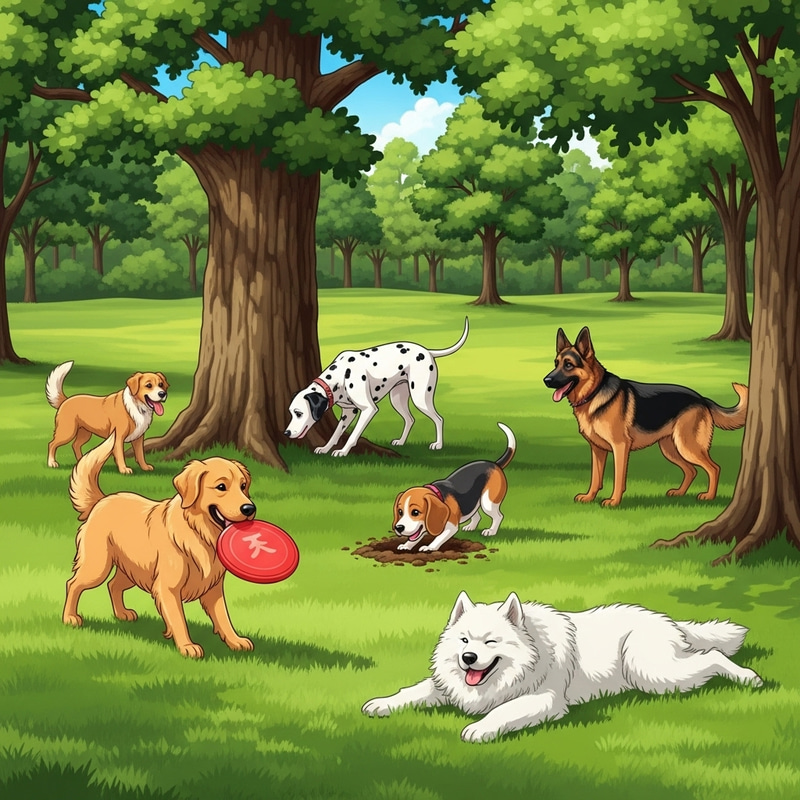 Playful Dogs Enjoying a Tranquil Park Scene Playful Dogs Enjoying a Tranquil Park Scene