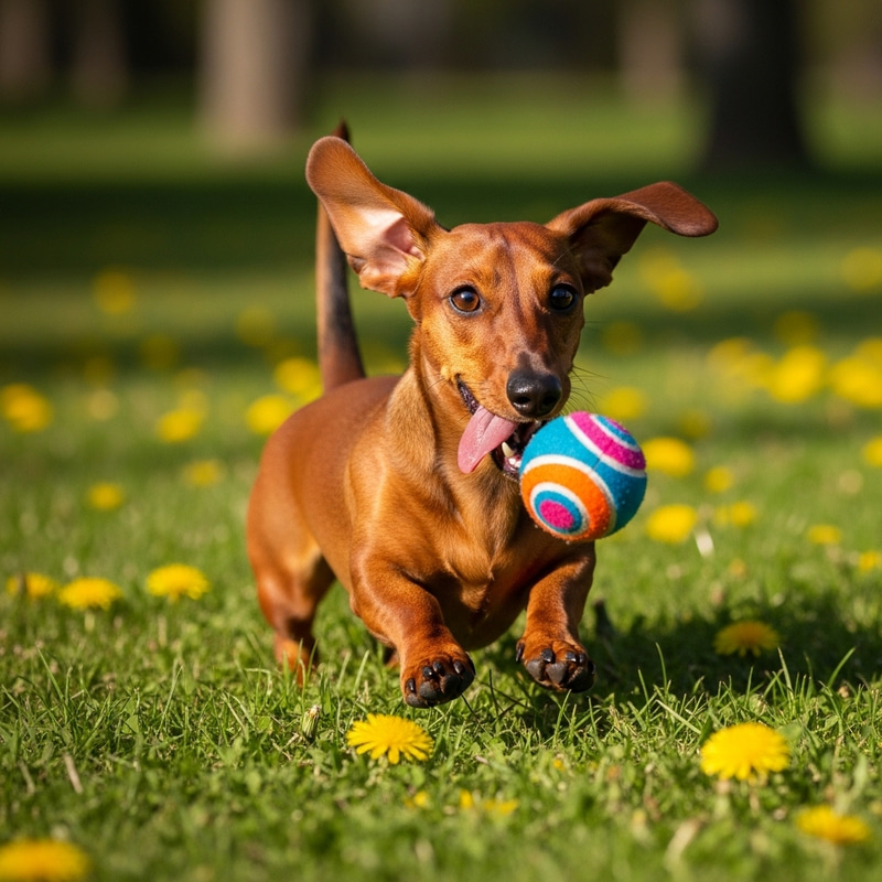 Cute Dachshund Playing in Colorful Park - Adorable Sausage Dog Cute Dachshund Playing in Colorful Park - Adorable Sausage Dog
