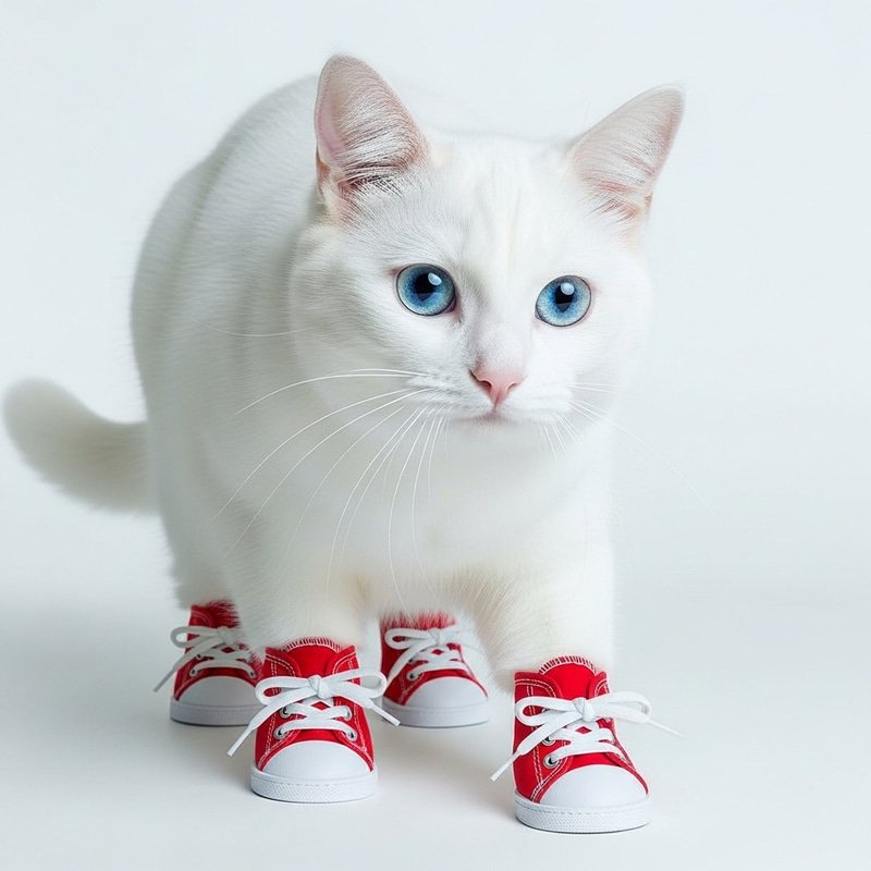 Cute Cat Wearing Red Shoes - Adorable Feline Image Cute Cat Wearing Red Shoes - Adorable Feline Image