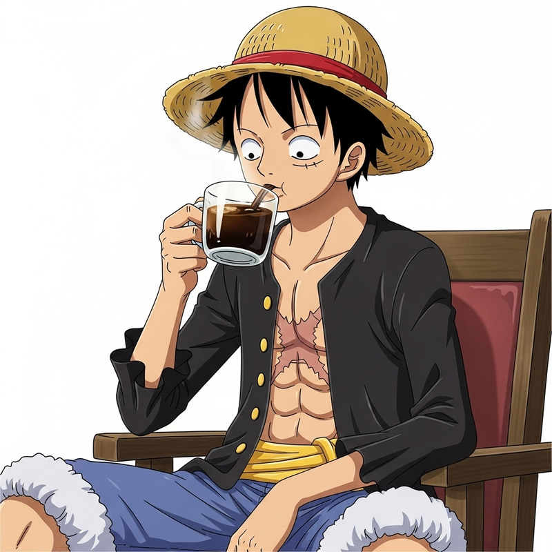 Monkey D Luffy Sips Coffee | One Piece Anime Monkey D Luffy Sips Coffee | One Piece Anime
