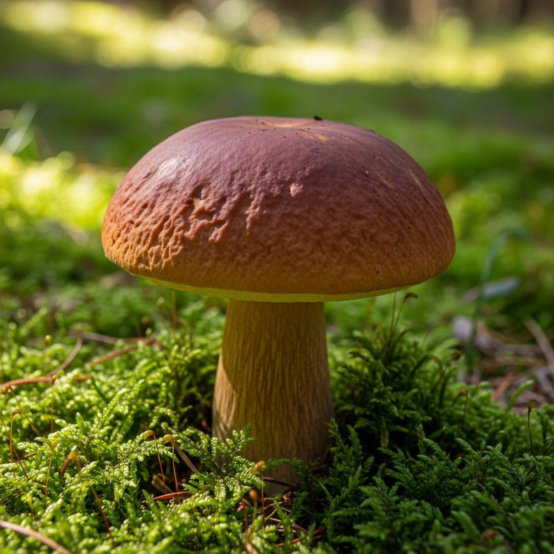 Plump Mushroom in Enchanting Forest Scene Plump Mushroom in Enchanting Forest Scene