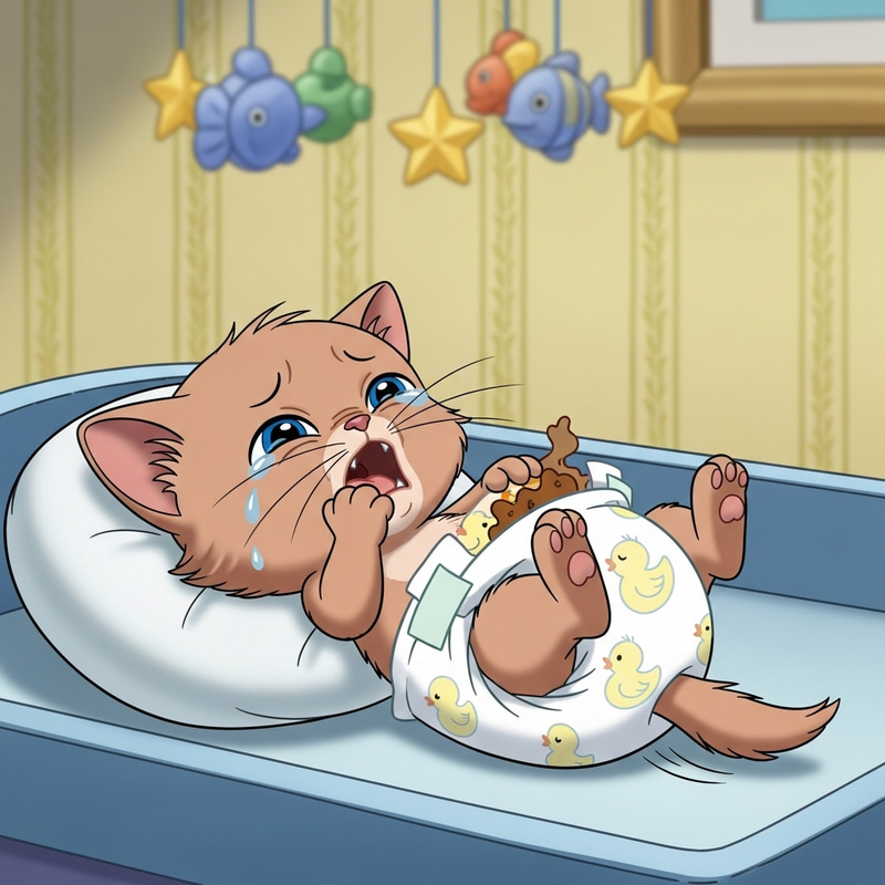 Newborn Kitten Diaper Change - Cute Cartoon Characters Newborn Kitten Diaper Change - Cute Cartoon Characters