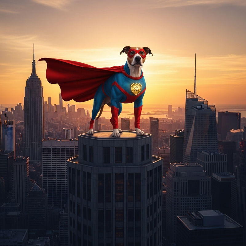Superhero Dog Watching Over City | Justice & Protection