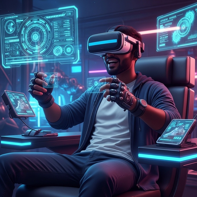 Immersive Virtual Reality Gaming World | Futuristic Technology Scene Immersive Virtual Reality Gaming World | Futuristic Technology Scene