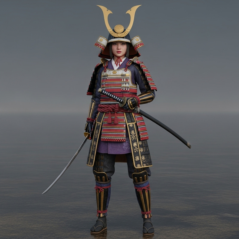 Samurai Girl in Realistic Armor and Short Kimono Samurai Girl in Realistic Armor and Short Kimono