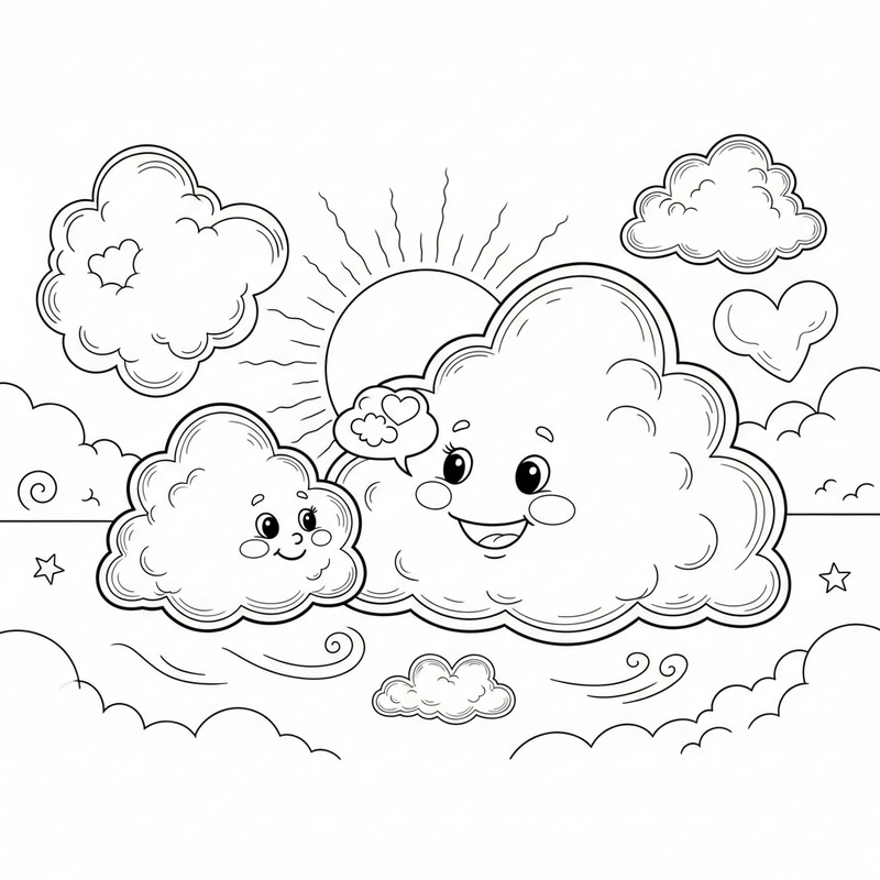 Enchanting Clouds Coloring Page | Kids' Joyful Coloring Fun