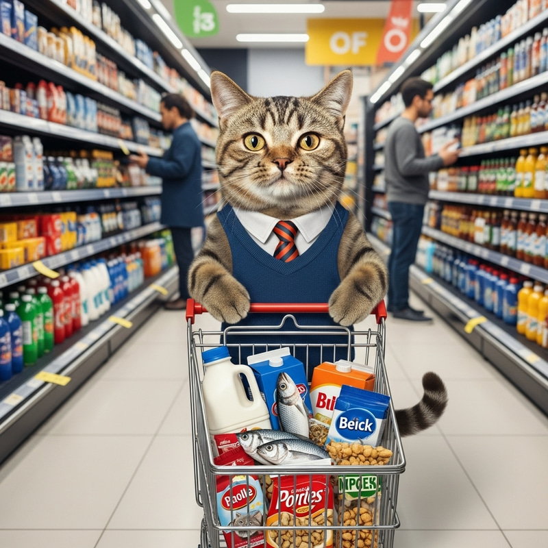 Smiling Cat Shopping for Pet Supplies | Grocery Adventure