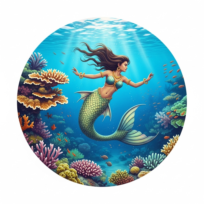 Mesmerizing Mermaid Among Vibrant Coral Reefs in Underwater Fantasy Scene Mesmerizing Mermaid Among Vibrant Coral Reefs in Underwater Fantasy Scene