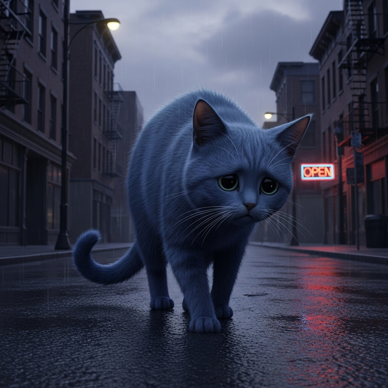 Blue Cat Walking on the Street